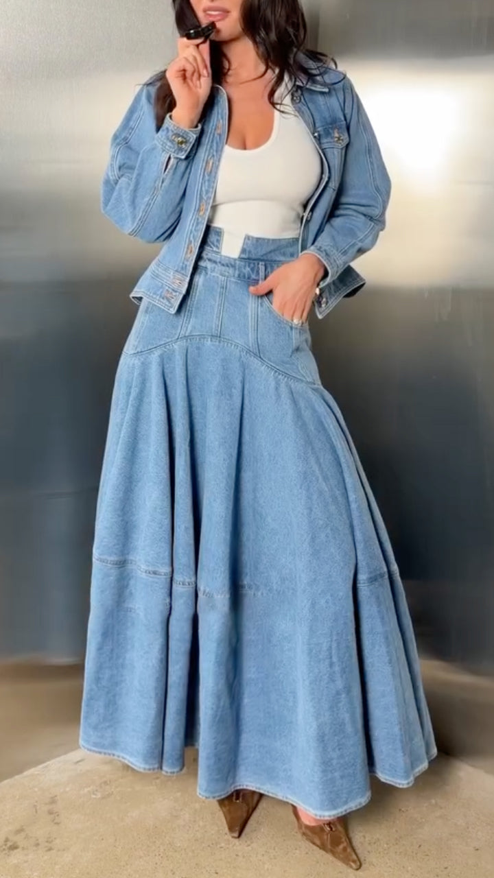 Denim Jacket And Maxi Skirt Two Piece Set
