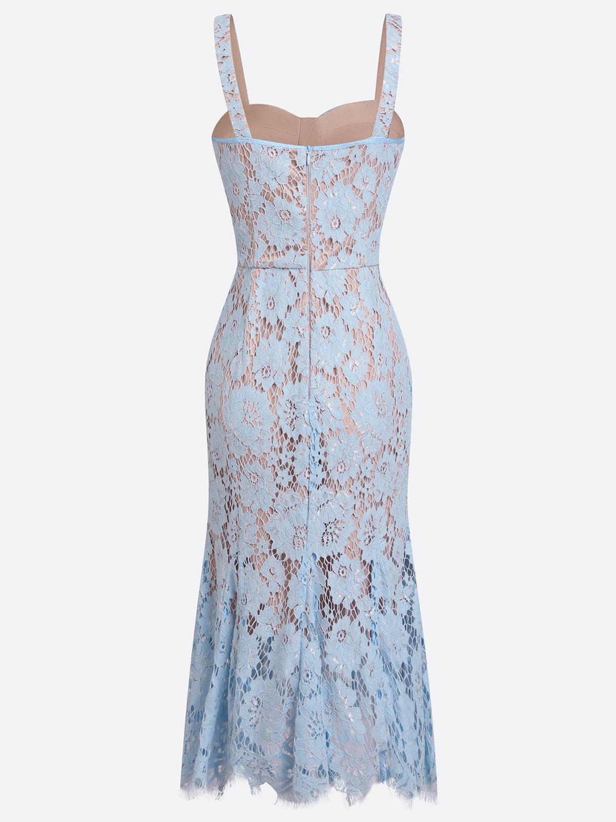Light Blue Lace Sweetheart Neckline Sleeveless Mermaid Midi Dress