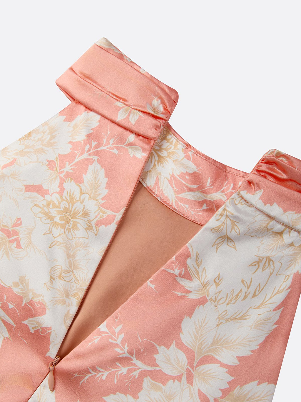 Pink Floral Satin Halter Neck Sleeveless Sheath Midi Dress