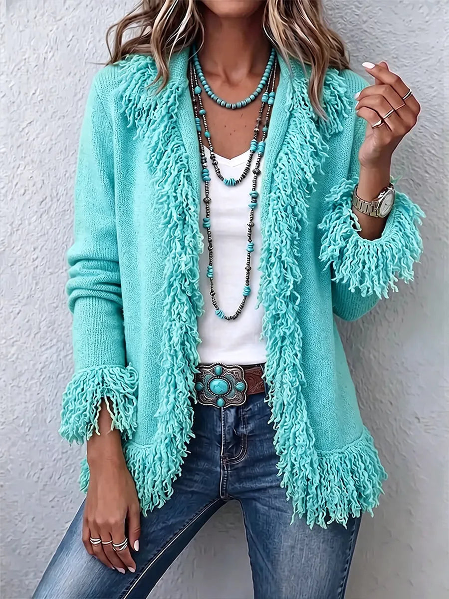 Vibrant Chartreuse Boho Fringe Cardigan
