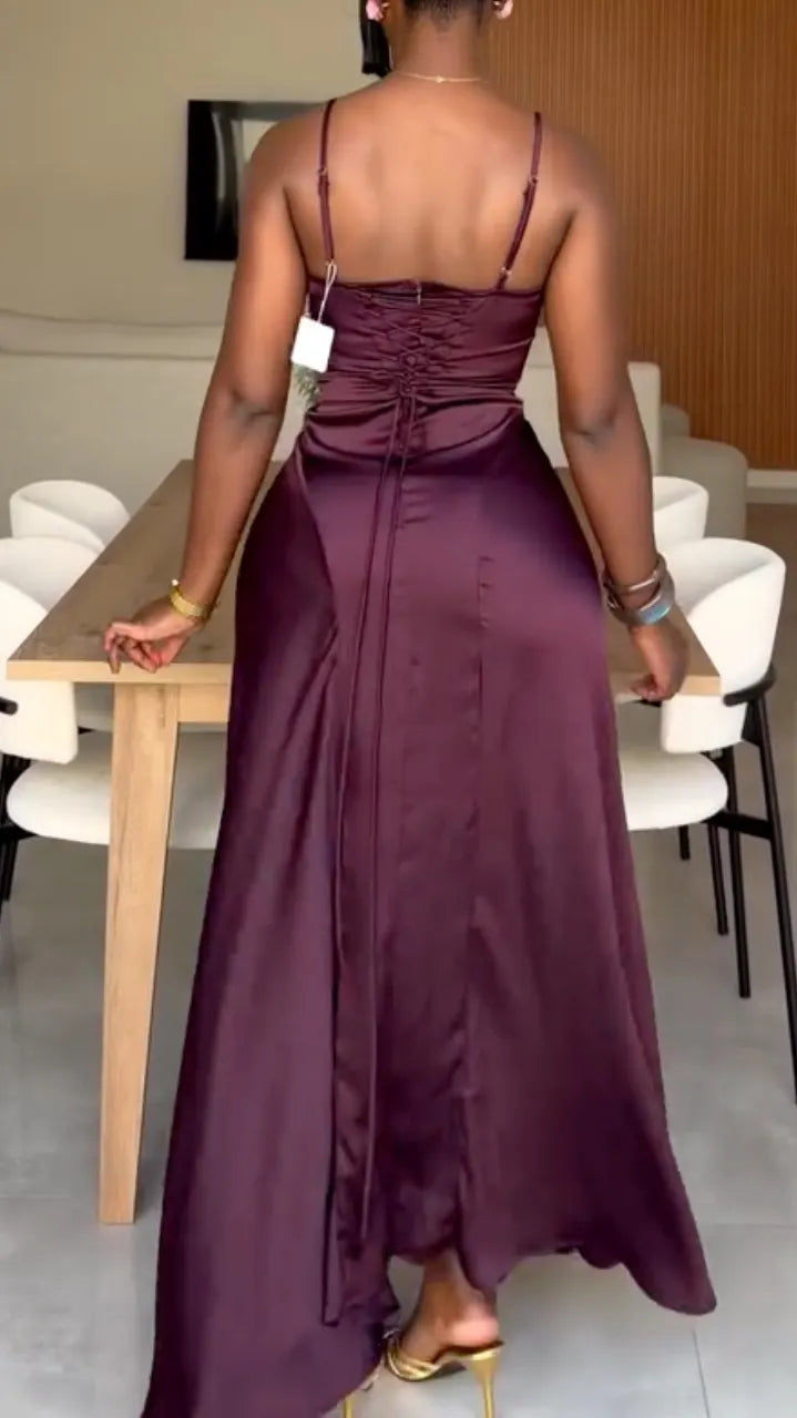Purple Satin Cami Maxi Dress