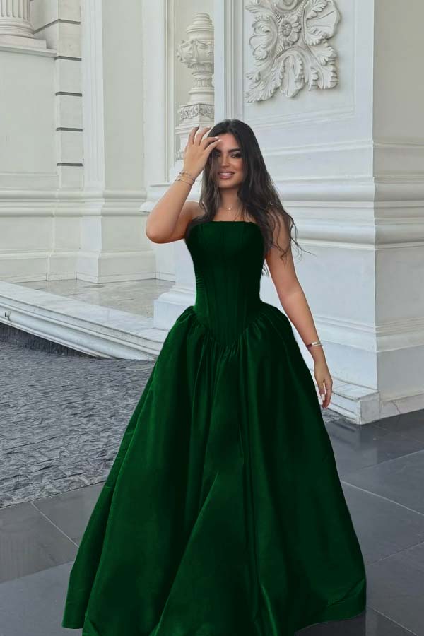 Cocoslly Simple Strapless Sleeveless Long A-line Prom Dress | Fuchsia Satin ZT0713