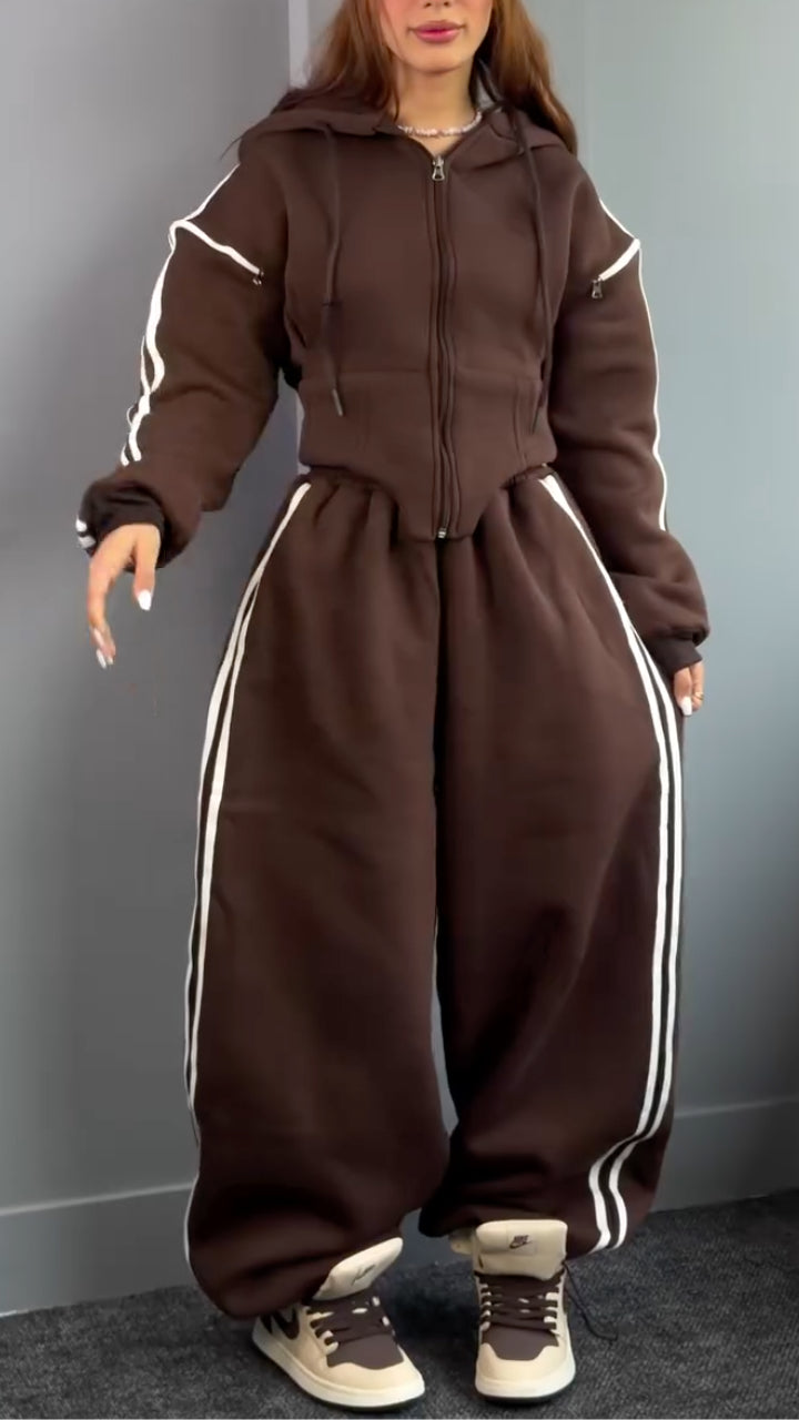 Zip Up Hooded Stripe Sweatshirt & Baggy Pant Tracksuit Set