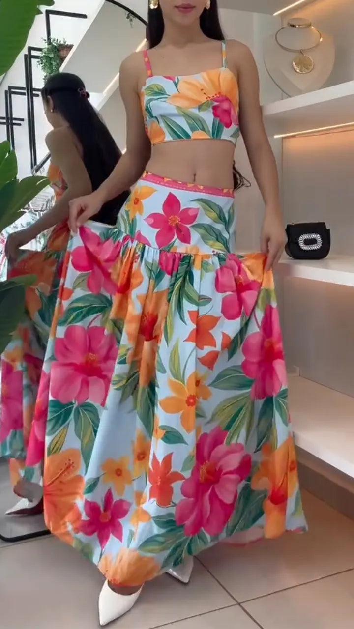 Tropical Floral Two‑Piece Skirt Set