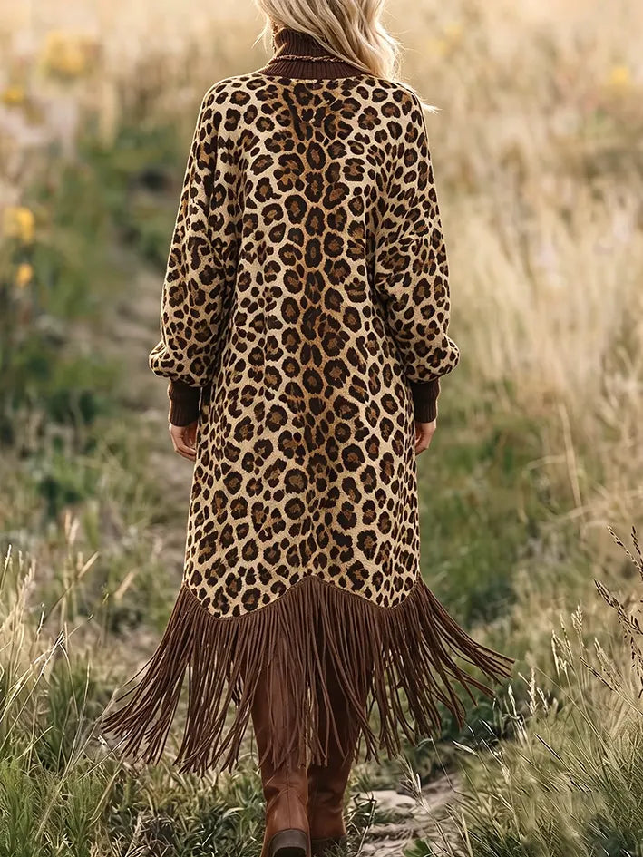 Boho Chic Wild Leopard Fringe Dress