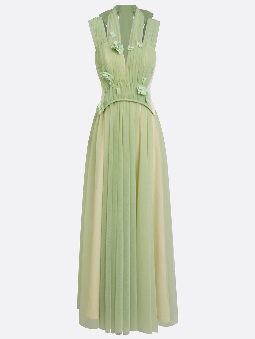 Green Chiffon V Neck Sleeveless A-Line Floor-length Gown Dress