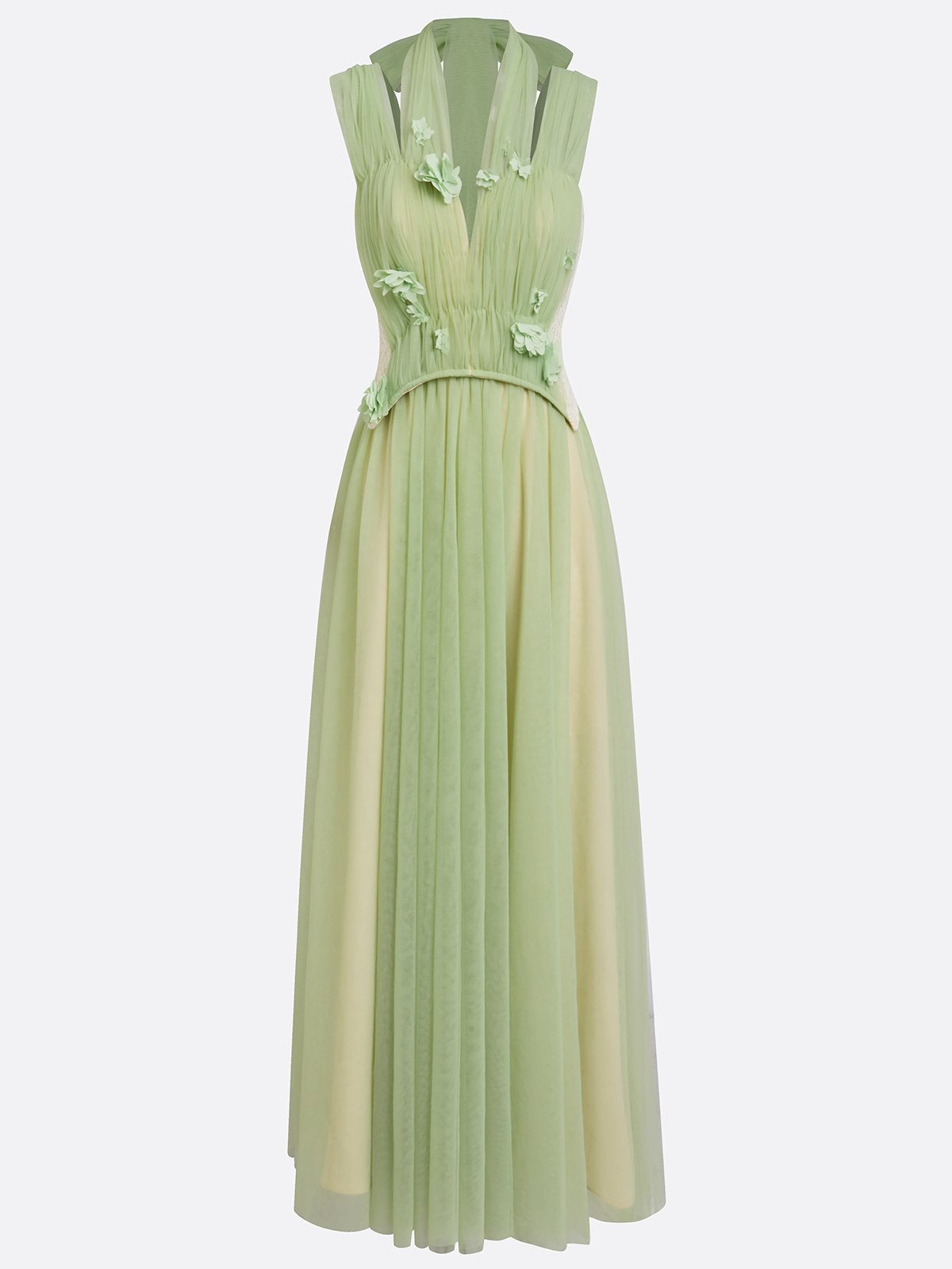 Green Chiffon V Neck Sleeveless A-Line Floor-length Gown Dress