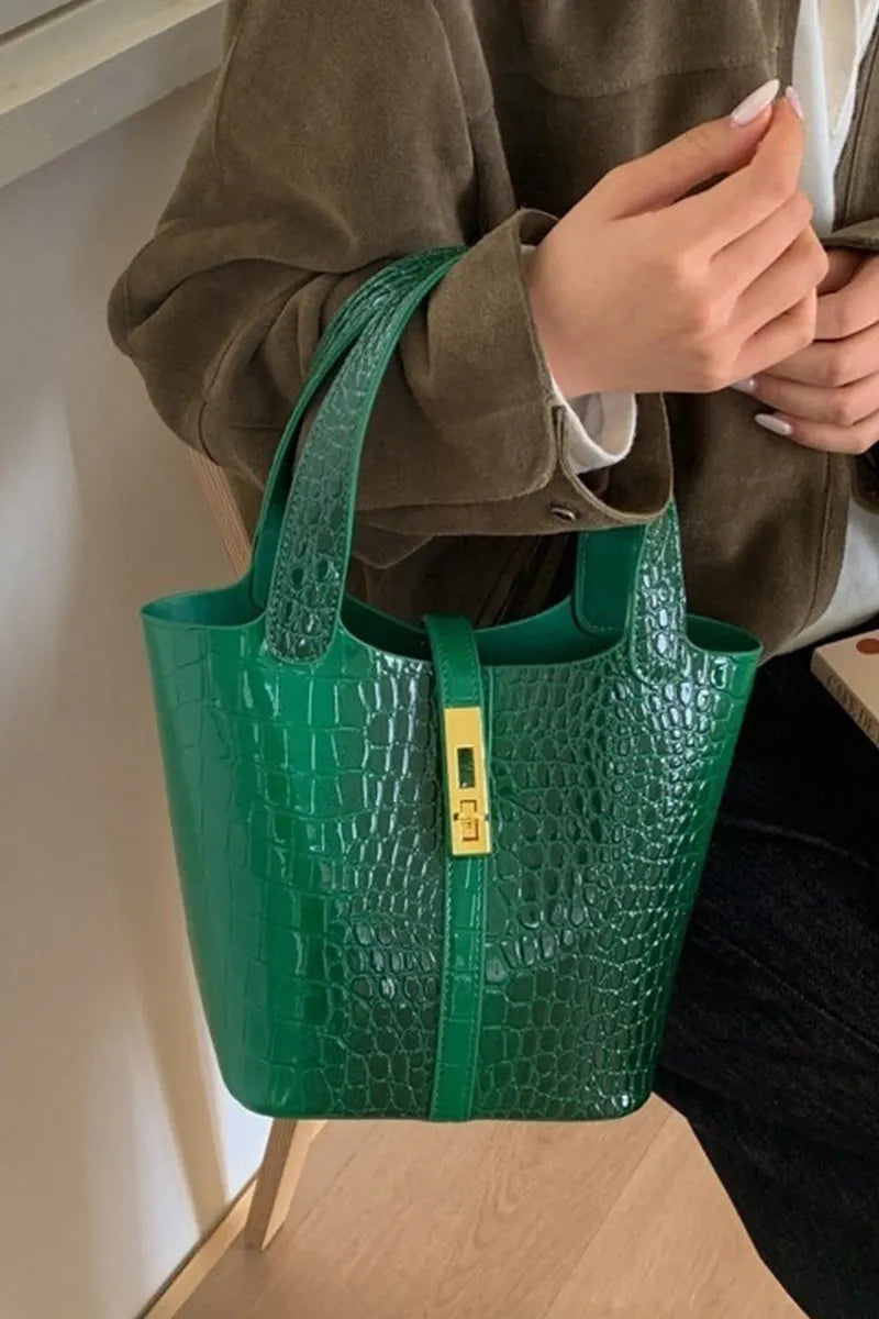 Women's Stylish Croc-Embossed Vintage Bucket Bags