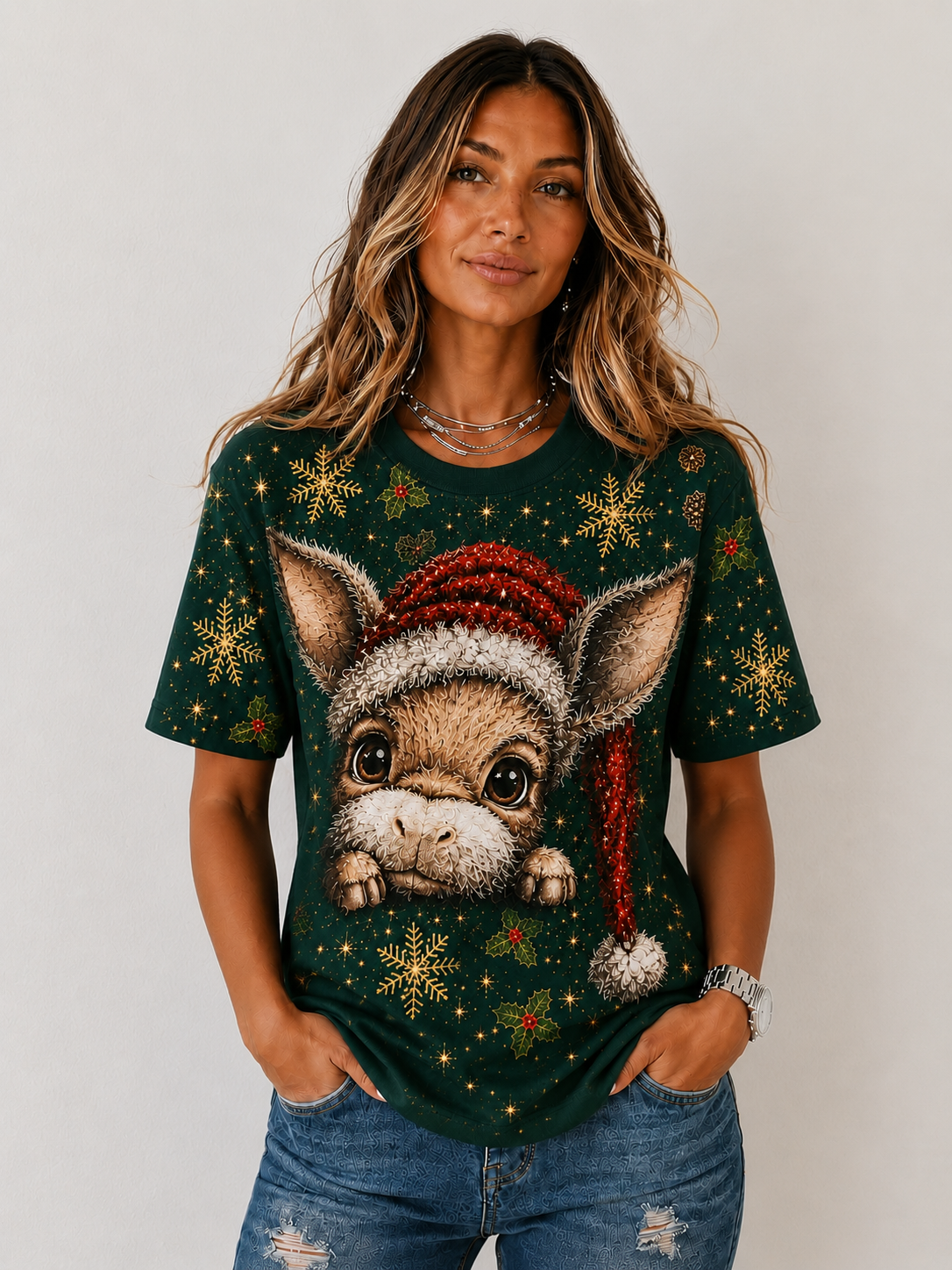 Cute Christmas Donkey Snowflake T‑Shirt