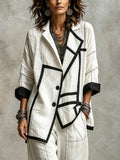 Modern Geometric Asymmetrical Black And White Jacket