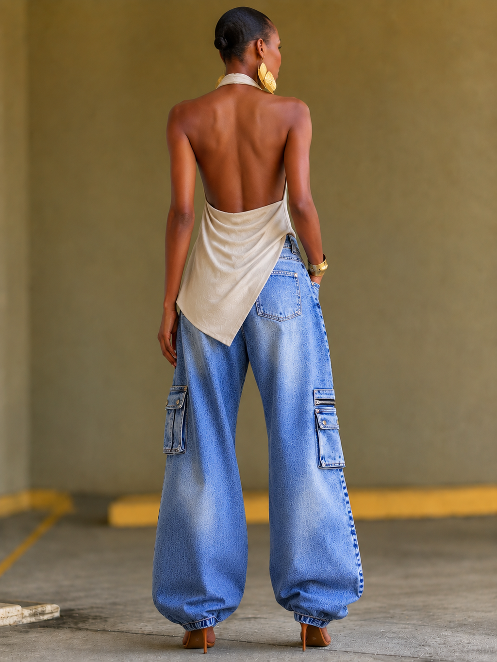 Multi Pocket Cargo Denim Baggy Jogger Pants