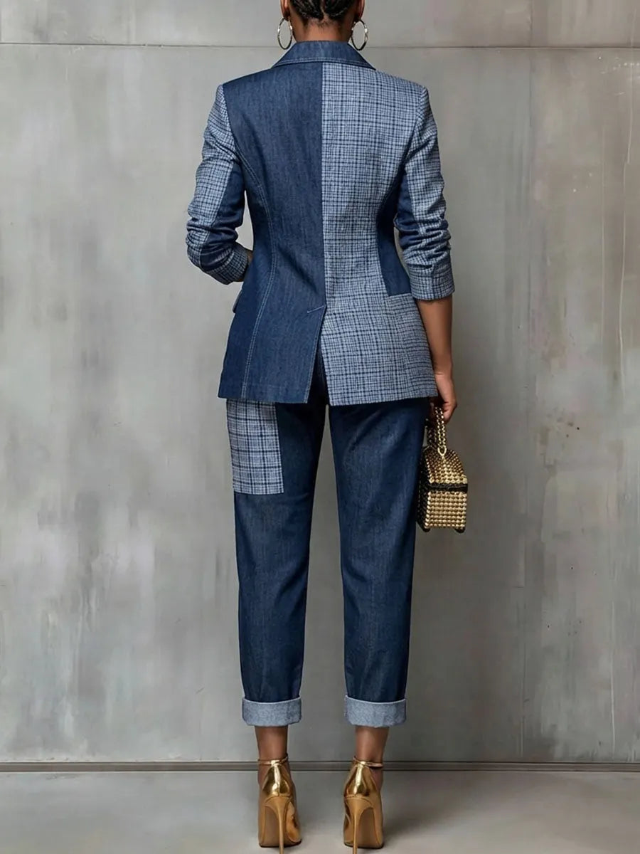 Chic Patchwork Denim Blazer Jacket