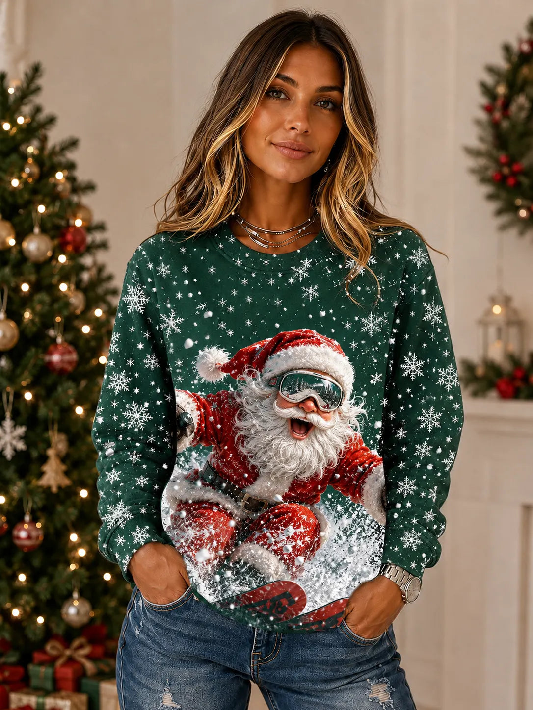 Snowboarding Santa Christmas Sweatshirt