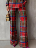 Classic Red Tartan Plaid Wide-Leg Trousers
