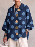 Oversized Polka-dot Knit Cardigan With Large Metal Buttons And Collar
