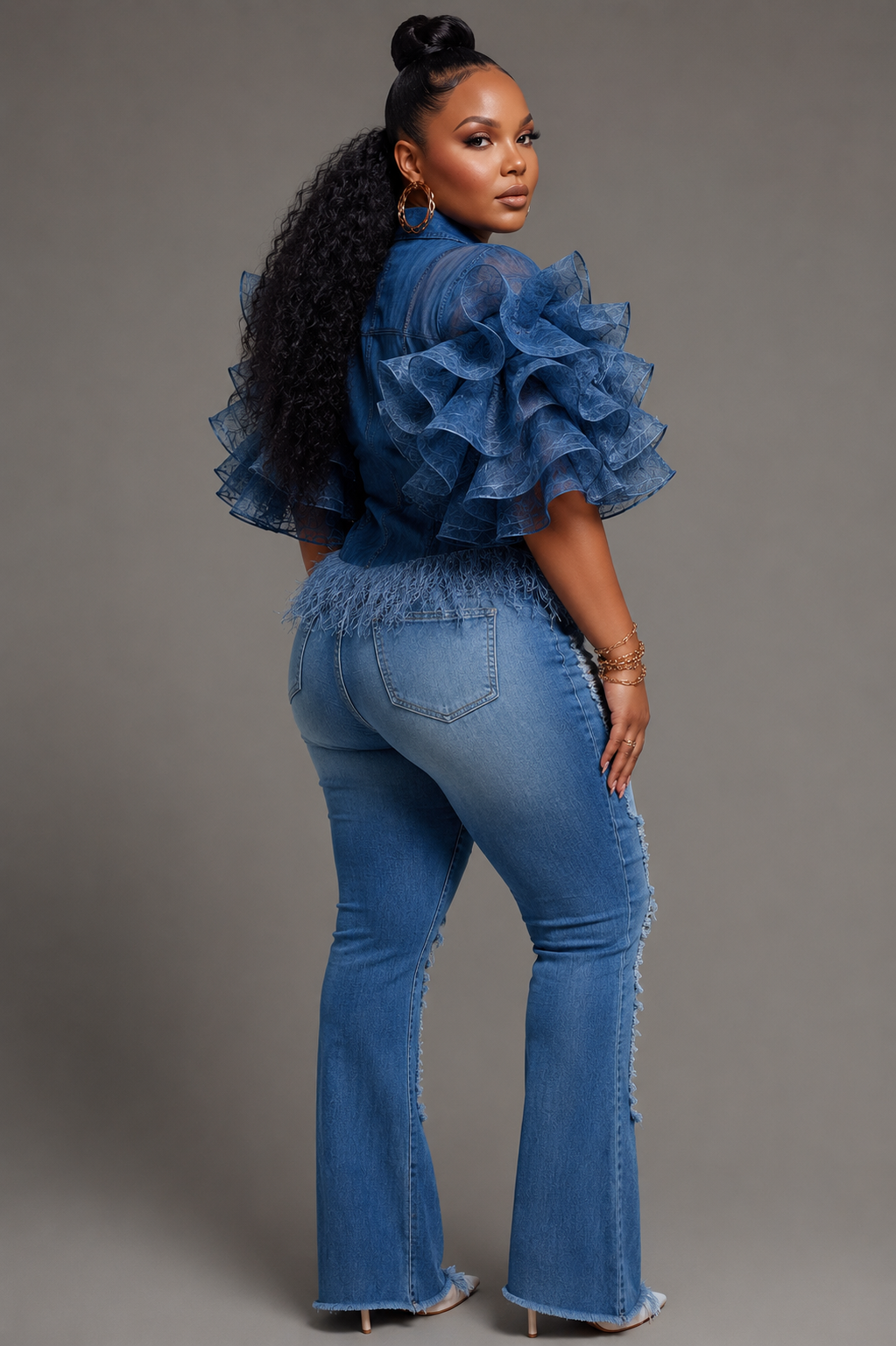 Denim Rhinestone Fringe Tops