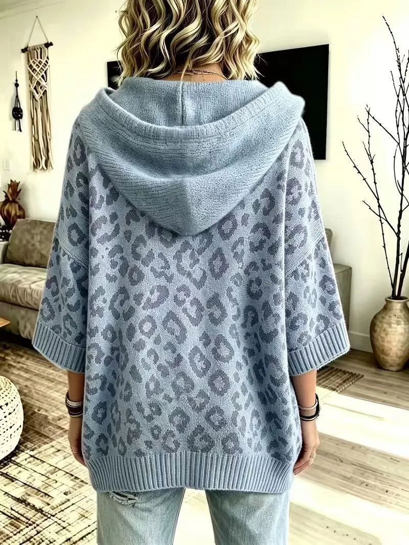 Comfortable And Casual Leopard-print Knitted Hoodie