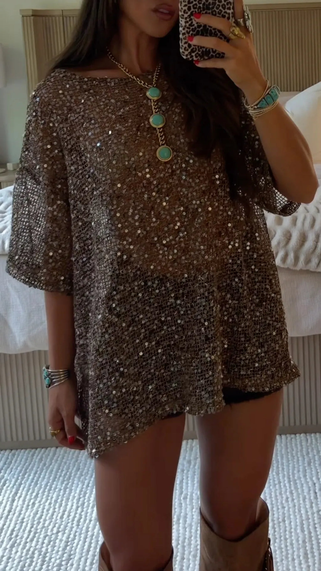 Sequin Mesh Oversized Blouse Top  Dress