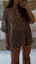 Sequin Mesh Oversized Blouse Top  Dress
