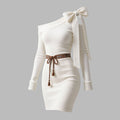 Elegant, Super Stretchy, Asymmetrical, Off-the-shoulder, One-shoulder Dress With Bow Detailing For Women.