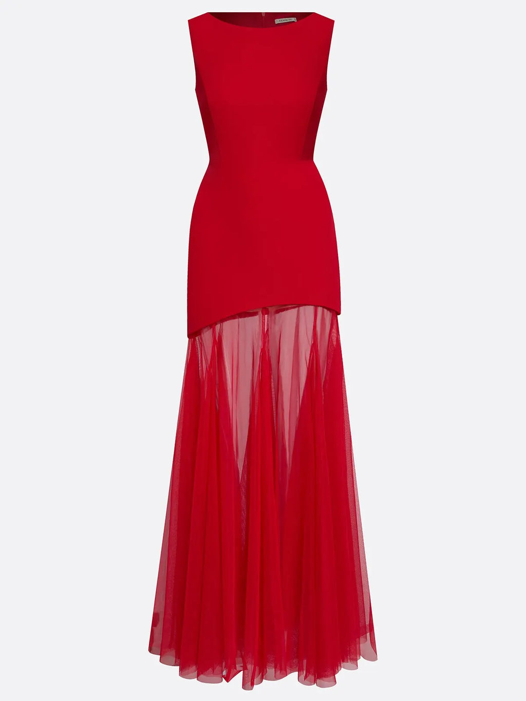 Red Mesh Classic Boat Neck Sleeveless Mermaid Floor-length Gown Dress