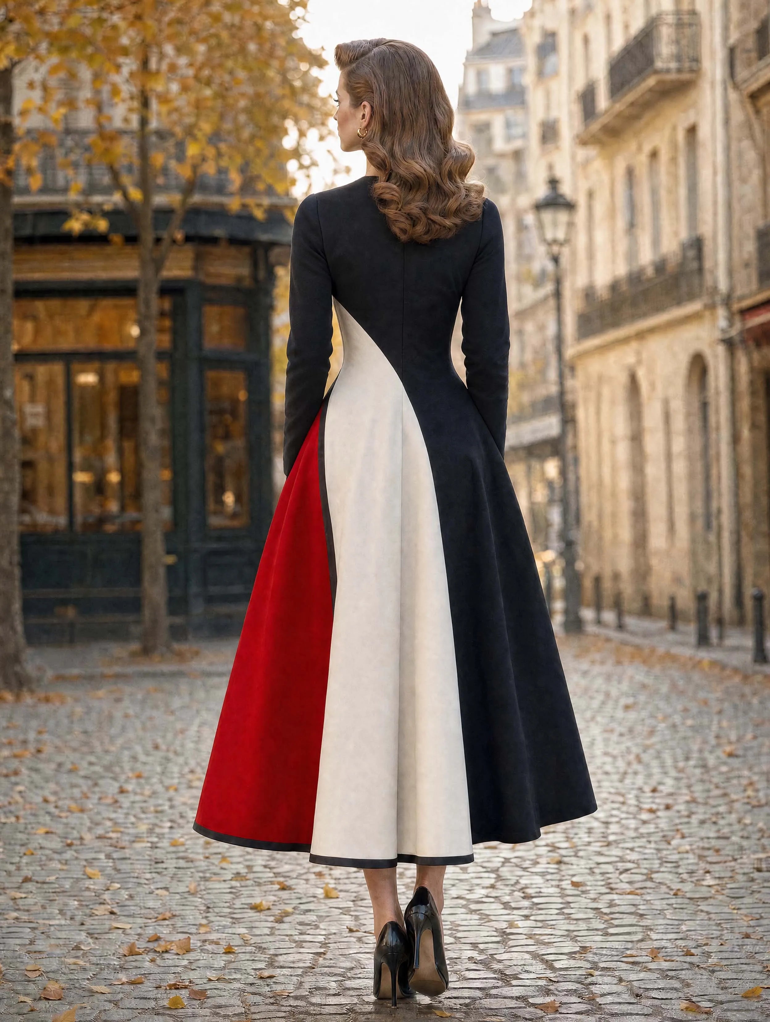 Vintage Tricolor Geometric Midi Dress