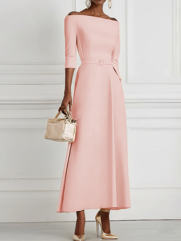 White Classic Off The Shoulder Half Sleeve A-Line Maxi Dress