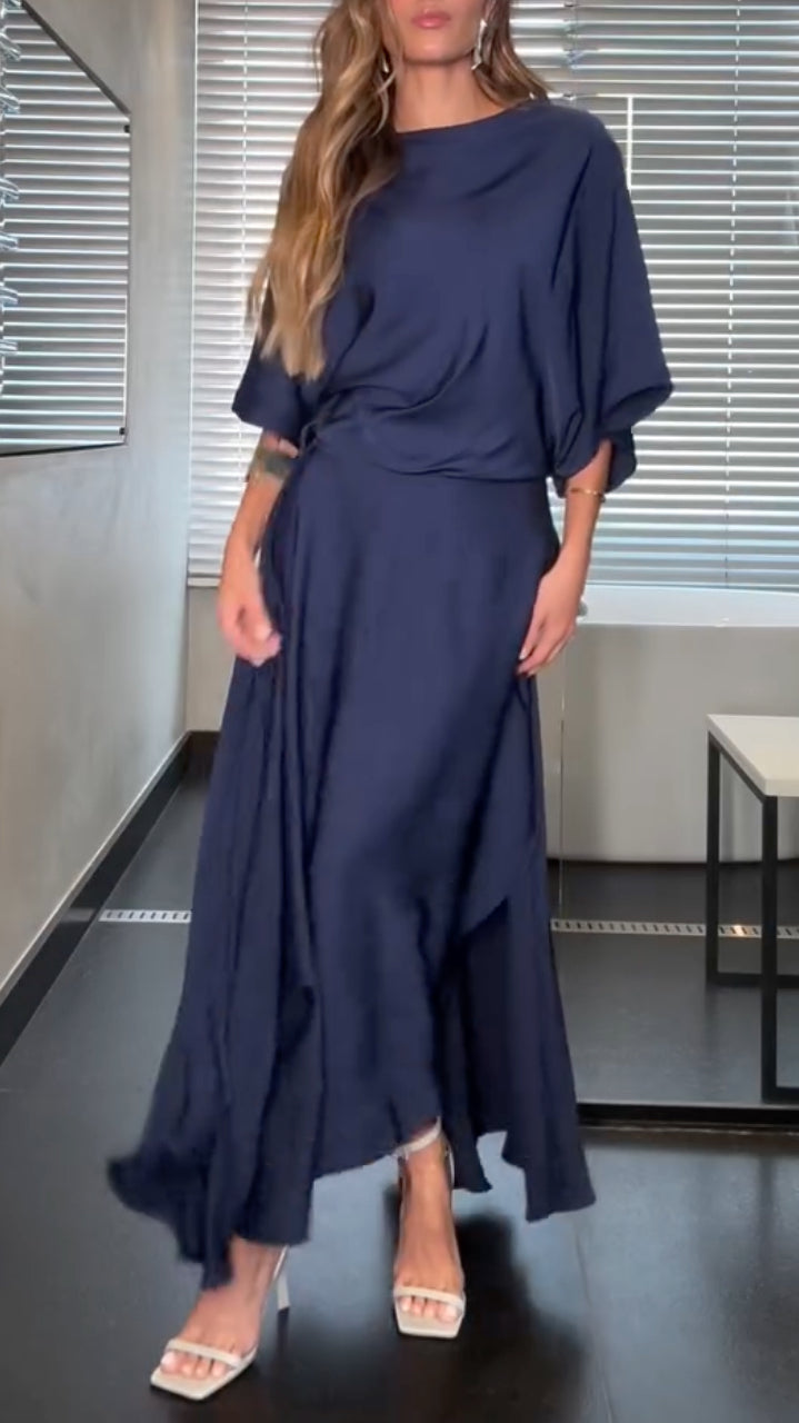 Elegant Batwing Sleeve Cowl Neck High Slit Long Dress