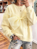 Chic Butter Yellow Organza Bow Accent Sweatshirt