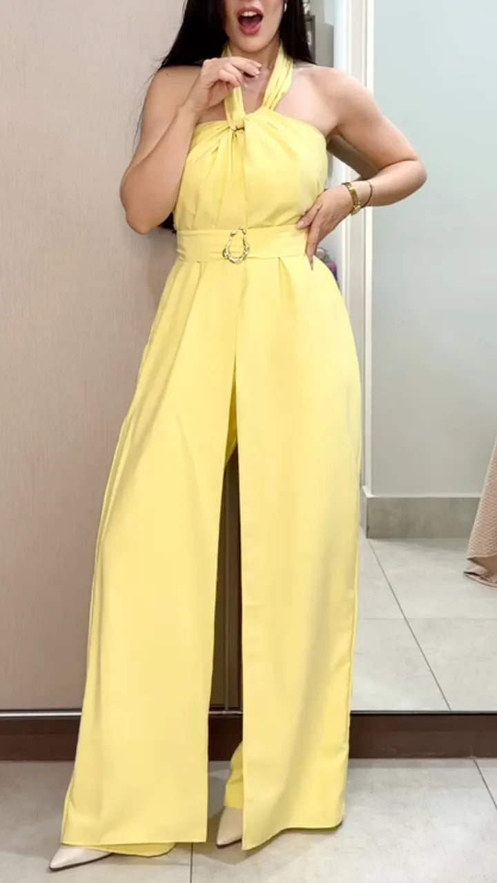 Women's Spring/Summer Faux Two-Piece Wide-Leg Casual Jumpsuit