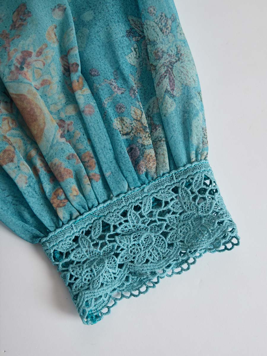 Vintage Ethnic Style Trim Floral Lace Blouse