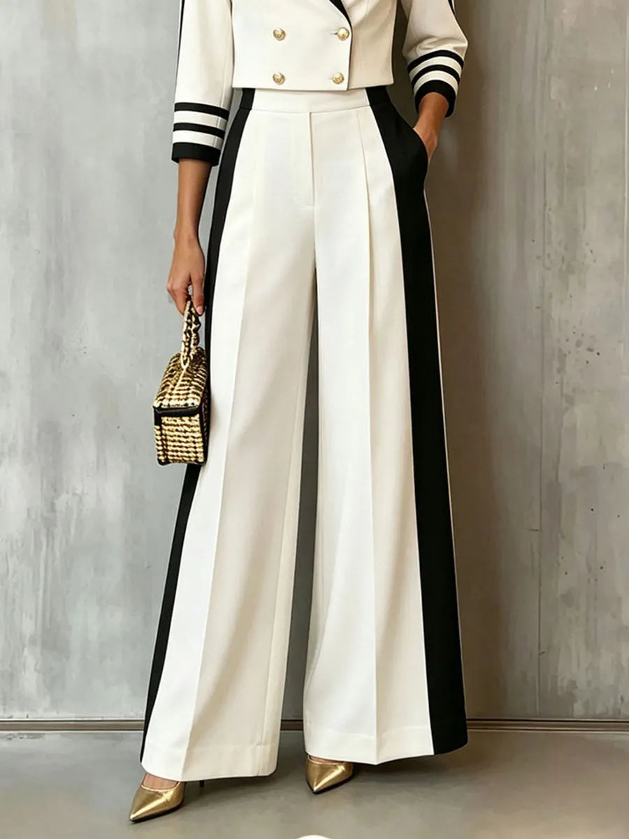 Chic Sophisticated Black And White Colorblock Blazer And Trouser Suit