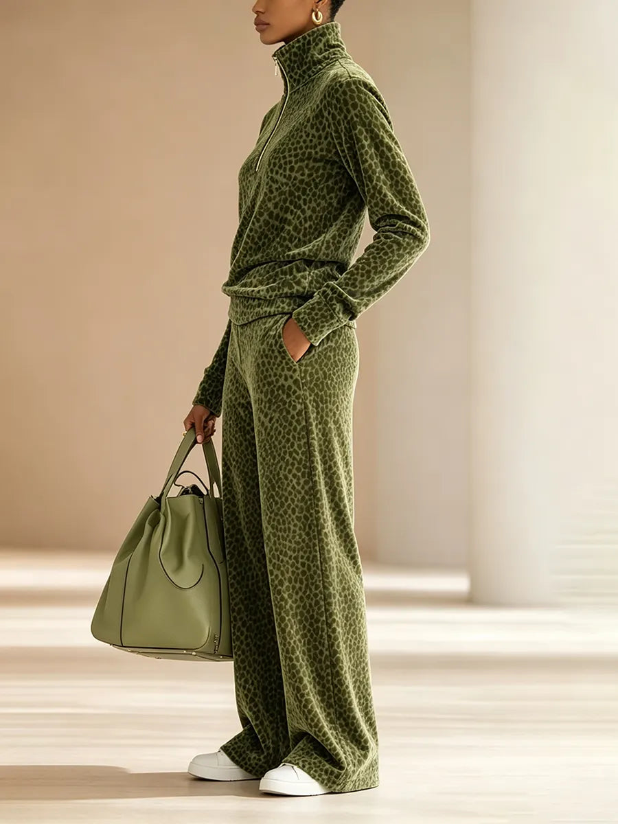Cozy Fall Casual Polka Dot Frog Button Tracksuit Set