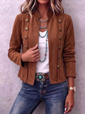 Stand Collar Double-breasted Suede Vintage Cropped Jacket
