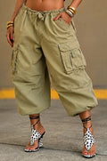 Drawstring Waist Capri Cargo Pants