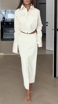 Cropped Shirt And Midi Skirt Two Piece Set