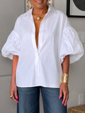 Puff Bubble Short Sleeve Button Down Shirt