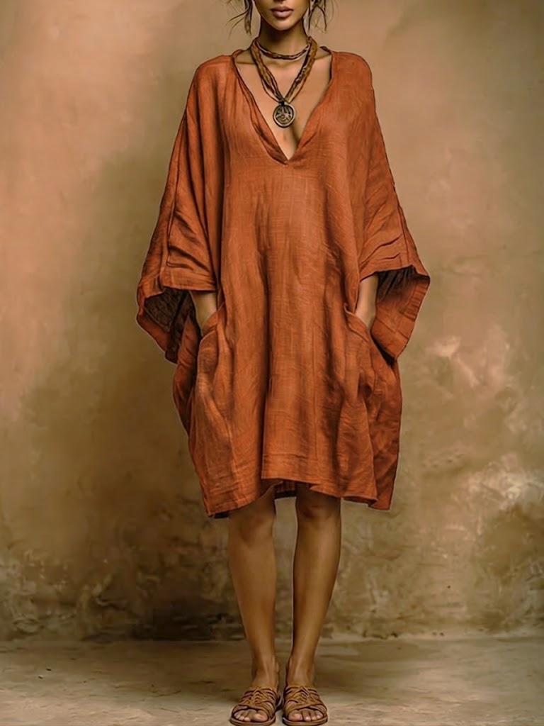 Loose Fit Casual Linen And Cotton Dress