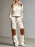Bohemian Patchwork Faux-suede And Ribbed Knit Two-piece Set (top And Pants)