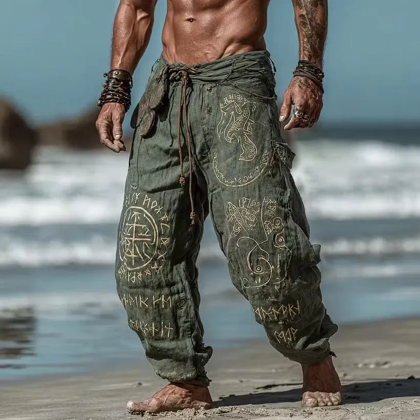 Men Viking Rune Print Harem Pants