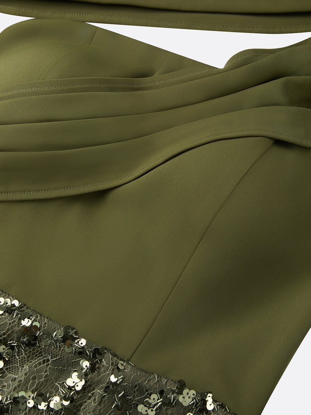 Olive Green Glitter Sequin Asymmetrical Sleeveless Sheath Maxi Dress