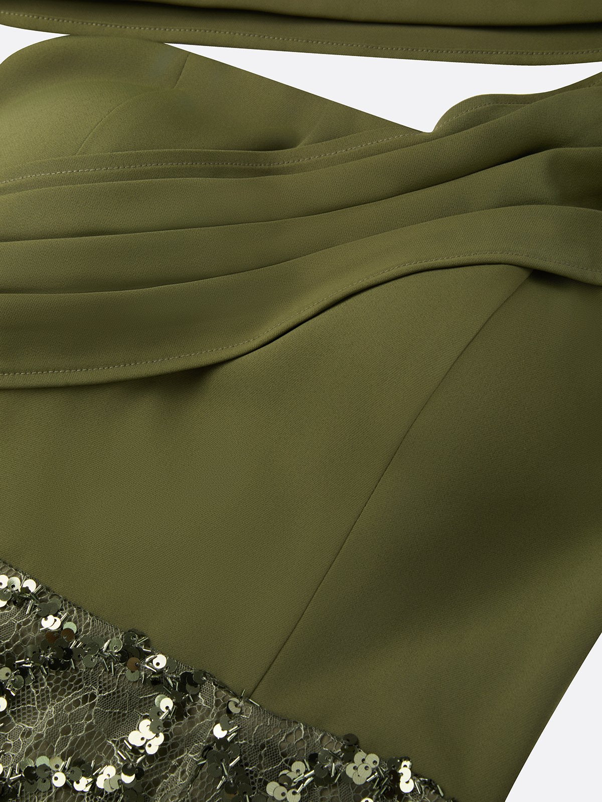 Olive Green Glitter Sequin Asymmetrical Sleeveless Sheath Maxi Dress