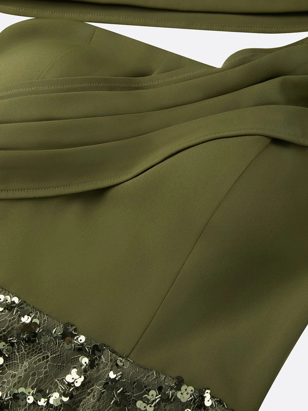 Olive Green Glitter Sequin Asymmetrical Sleeveless Sheath Maxi Dress