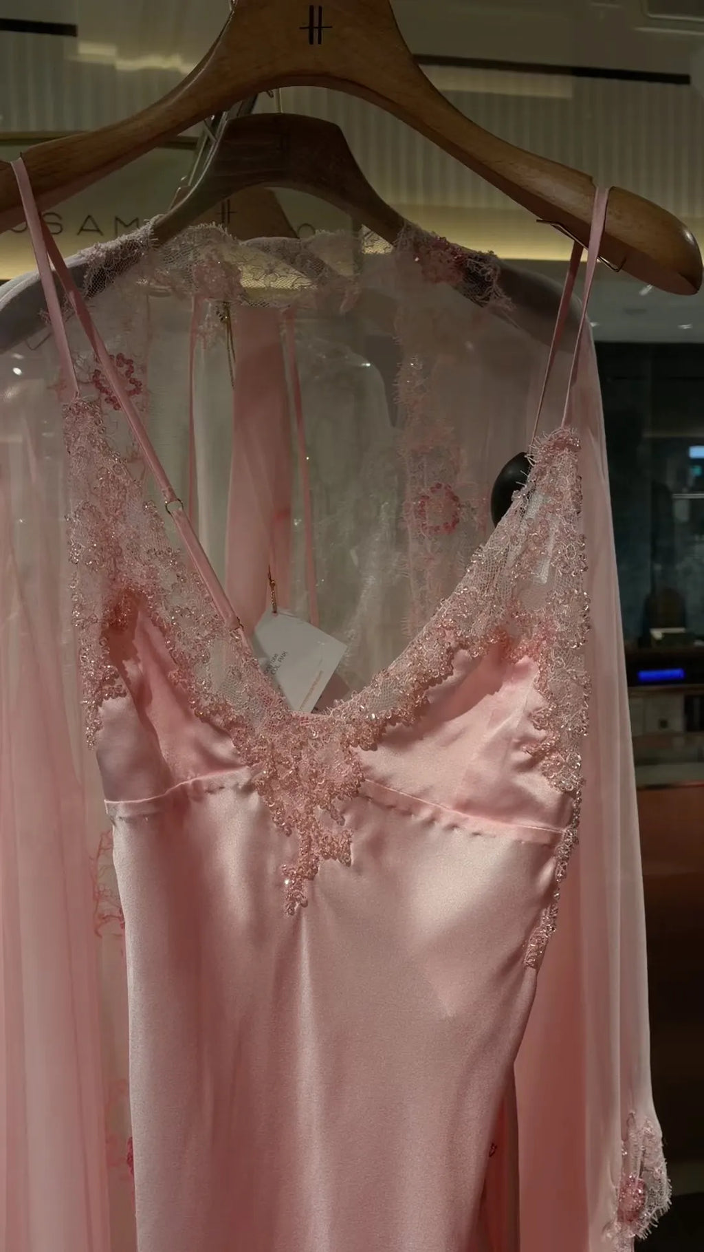 Pink Satin Slip Maxi Nightgown And Lace Chiffon Robe Set