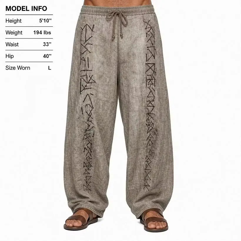 Men Viking Rune Linen Harem Pants