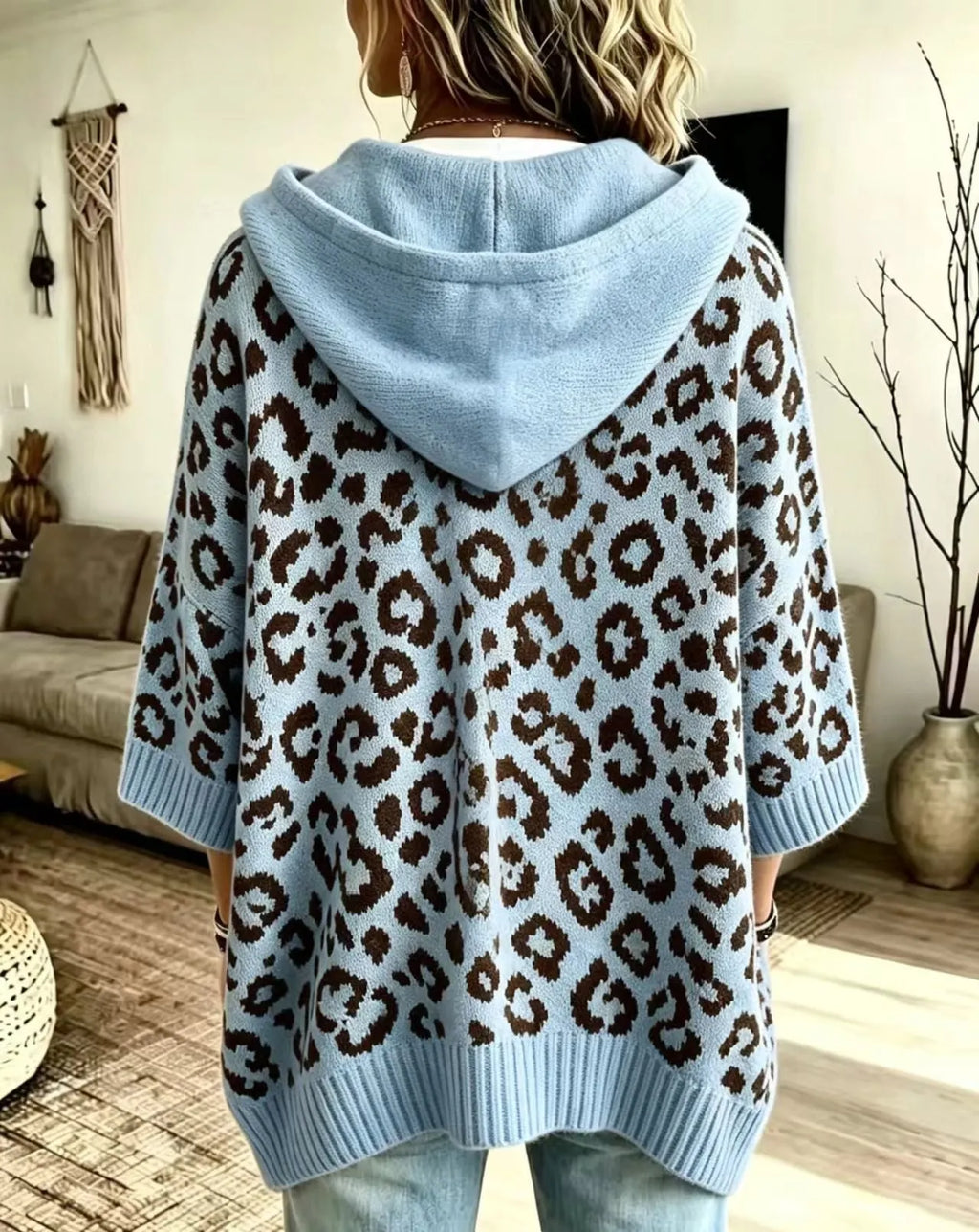 Comfortable And Casual Leopard-print Knitted Hoodie