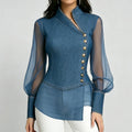 Blue Denim Sheer Mesh Blouse