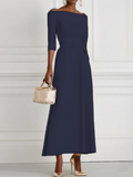 Light Blue Classic Off The Shoulder Half Sleeve A-Line Maxi Dress