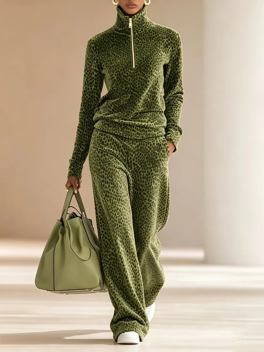 Cozy Fall Casual Polka Dot Frog Button Tracksuit Set
