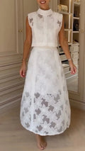 White Floral Lace Two‑Piece Midi Set